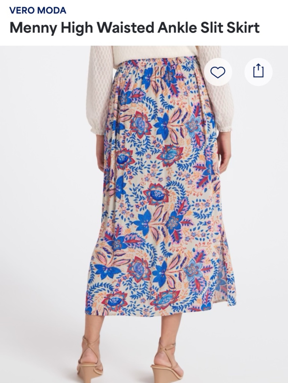 Vero Moda Blue and Cream Floral Maxi Skirt with Side Slit - Picture 2 of 10